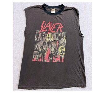Vintage Slayer Reign in Blood Thrashed Cut Off Sleeves T-Shirt Faded Holes Large